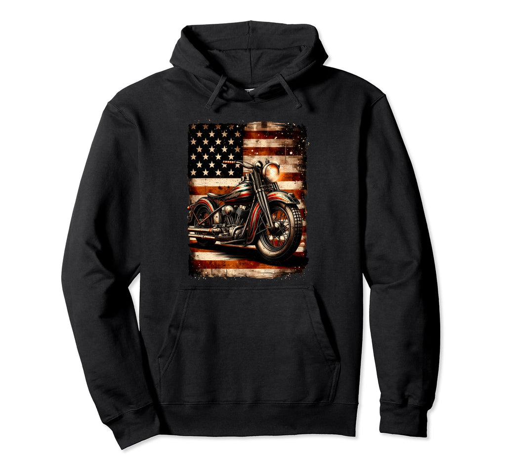 Motorcycle Usa Flag Biker Distressed Hoodie - Unique Graphic for Adults - T-Shirt, Sweatshirt, Hoodie