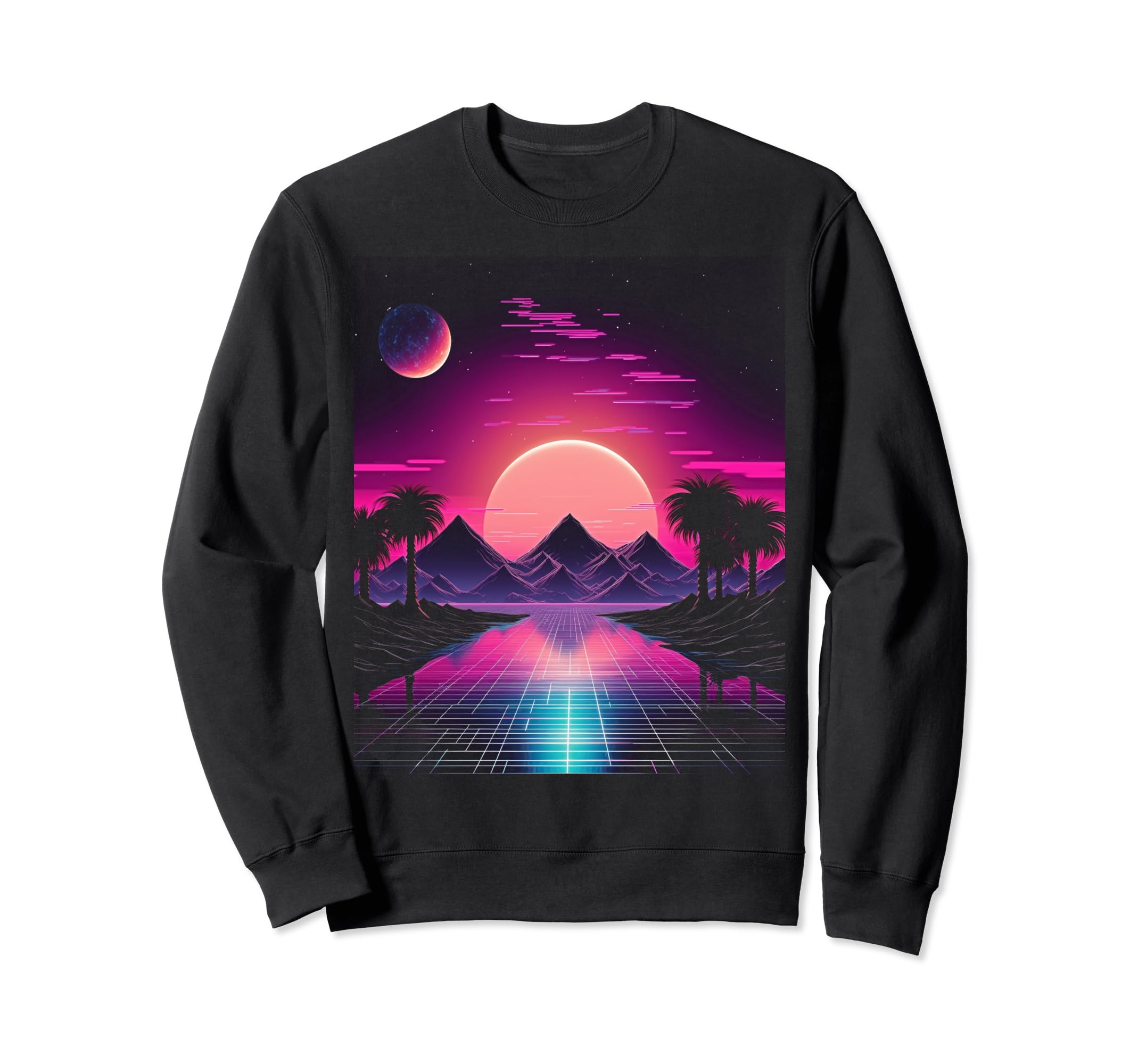 Vaporwave Solar System 80S Sweatshirt - Minimalist Print for Adults - T-Shirt, Sweatshirt, Hoodie