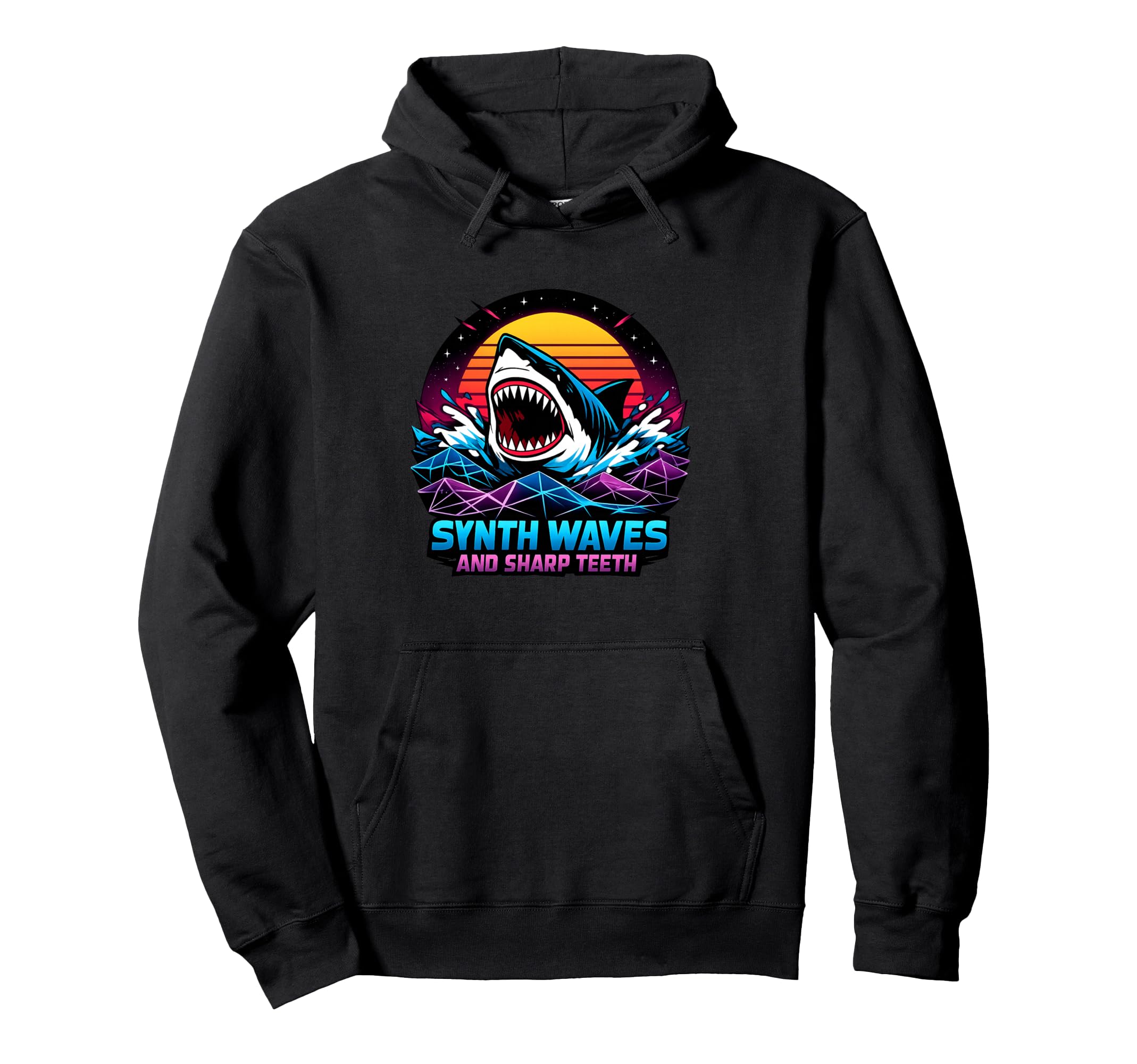 Synth Waves And Sharp Teeth 80S Shark Hoodie - Novelty Apparel Men Women - T-Shirt, Sweatshirt, Hoodie
