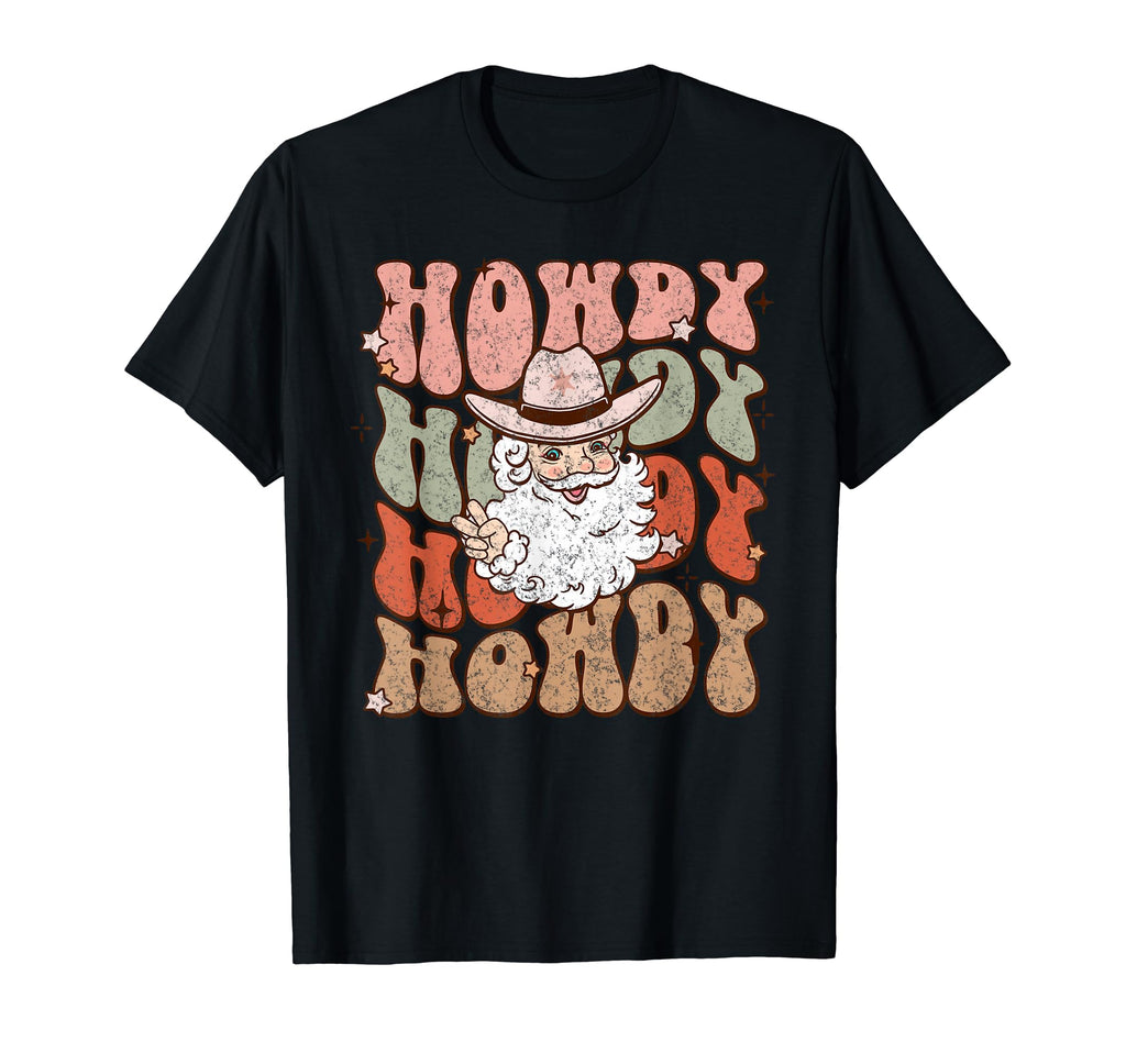 Howdy Santa Cowboy Groovy Western T-Shirt - Aesthetic Graphic Unisex - T-Shirt, Sweatshirt, Hoodie