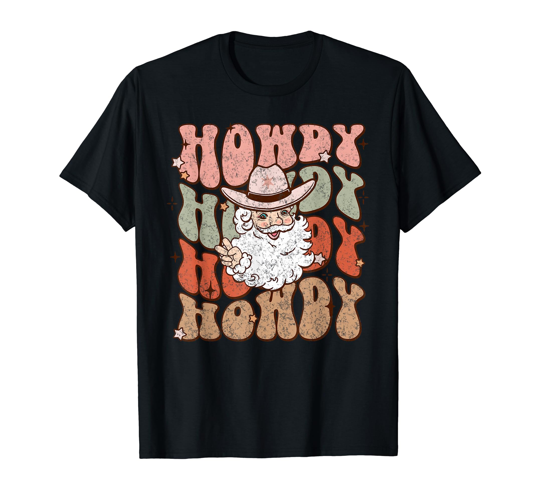 Howdy Santa Cowboy Groovy Western T-Shirt - Aesthetic Graphic Unisex - T-Shirt, Sweatshirt, Hoodie