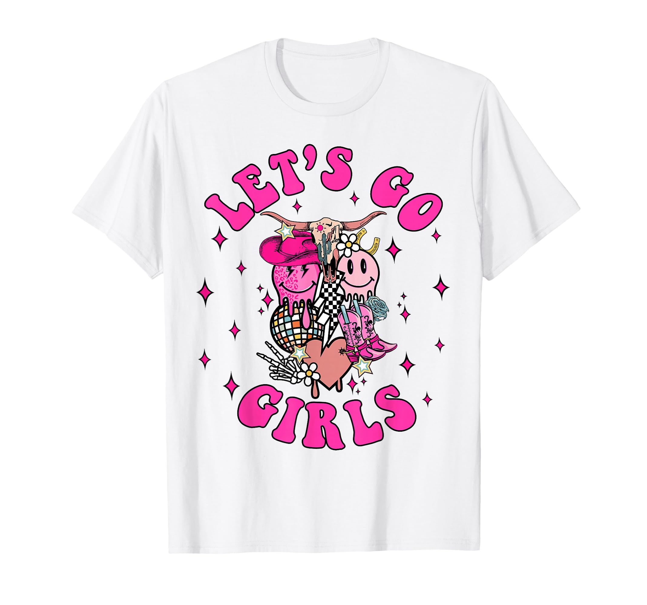 Western Cowgirls Groovy Bachelorette Lets T-Shirt - Trendy Graphic Unisex - T-Shirt, Sweatshirt, Hoodie
