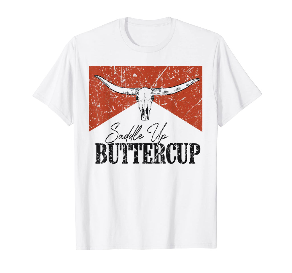 Bull Skull Saddle Up Buttercup Western T-Shirt - Unique Graphic Unisex - T-Shirt, Sweatshirt, Hoodie