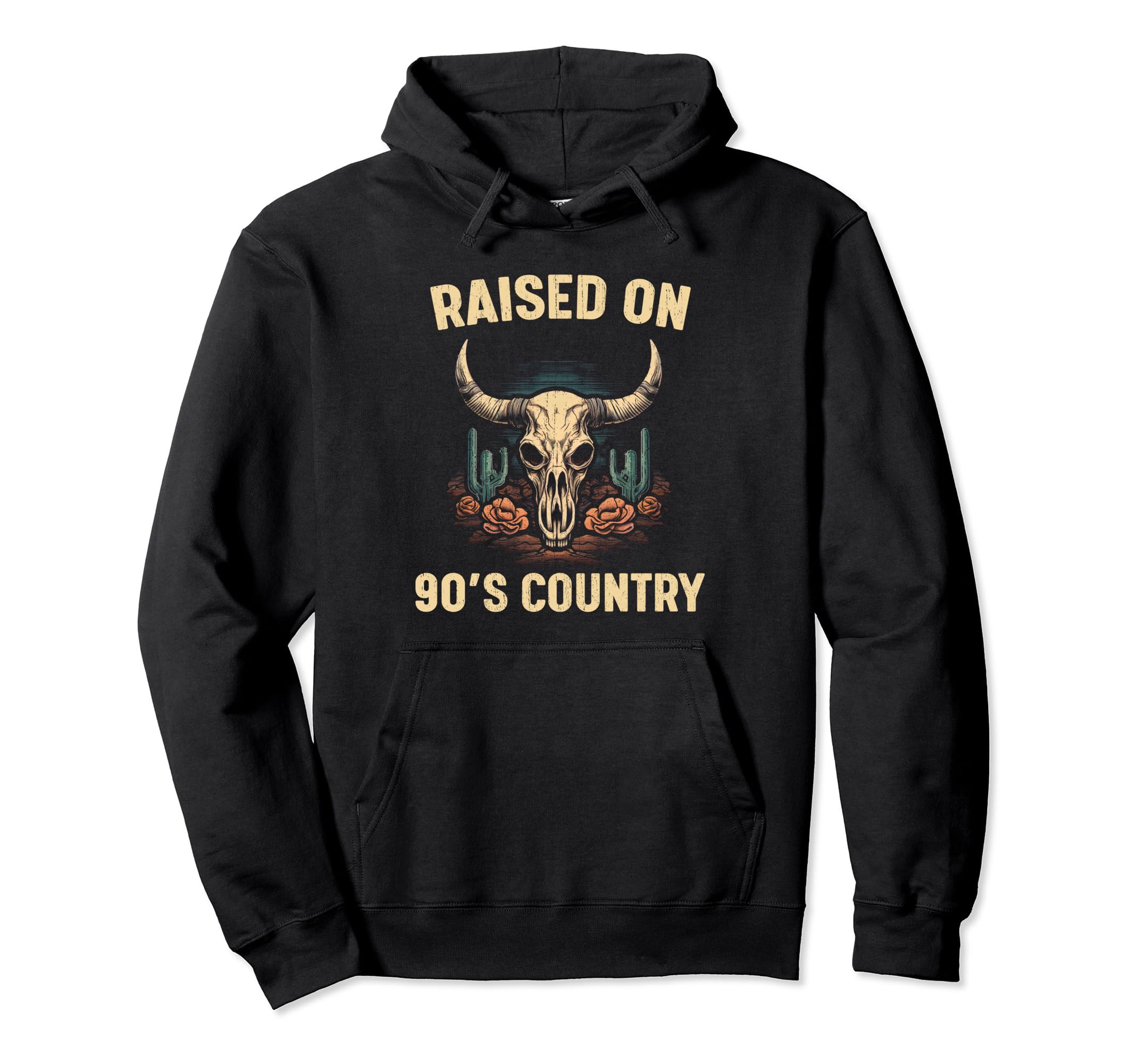 Bull Skull Western Rodeo Raised 90S Hoodie - Streetwear Style for Adults - T-Shirt, Sweatshirt, Hoodie