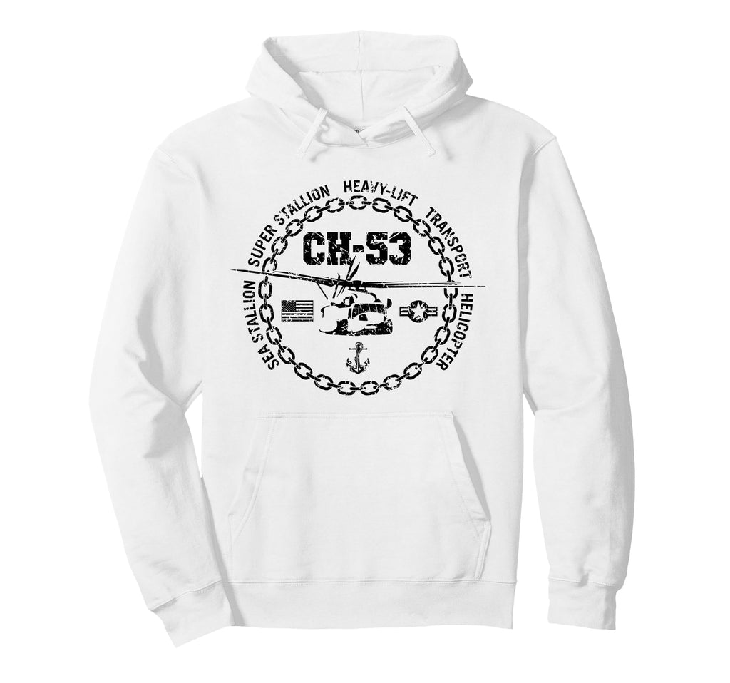 Ch 53 Military Helicopter Distressed Hoodie - Novelty Apparel for Adults - T-Shirt, Sweatshirt, Hoodie