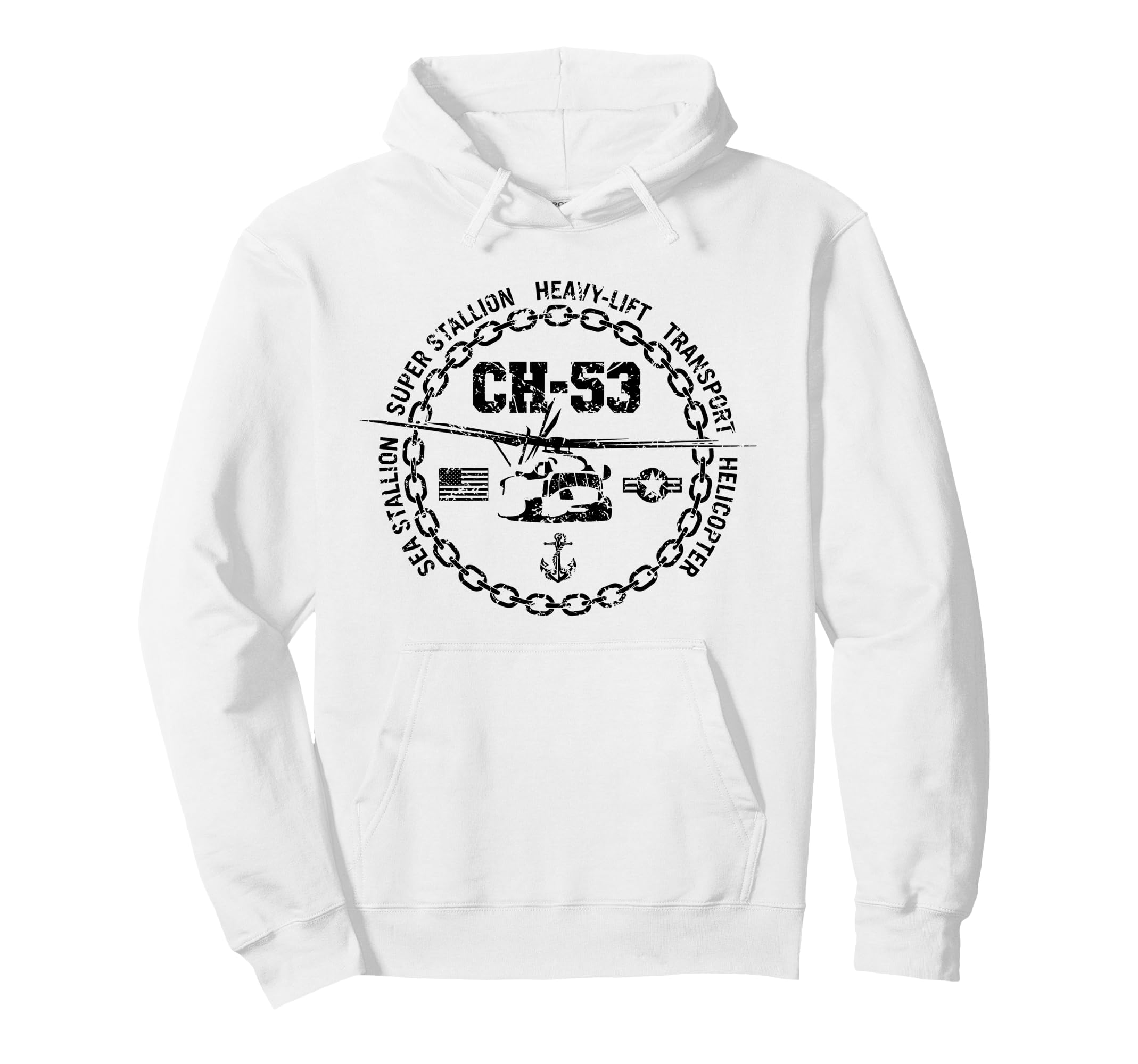 Ch 53 Military Helicopter Distressed Hoodie - Novelty Apparel for Adults - T-Shirt, Sweatshirt, Hoodie