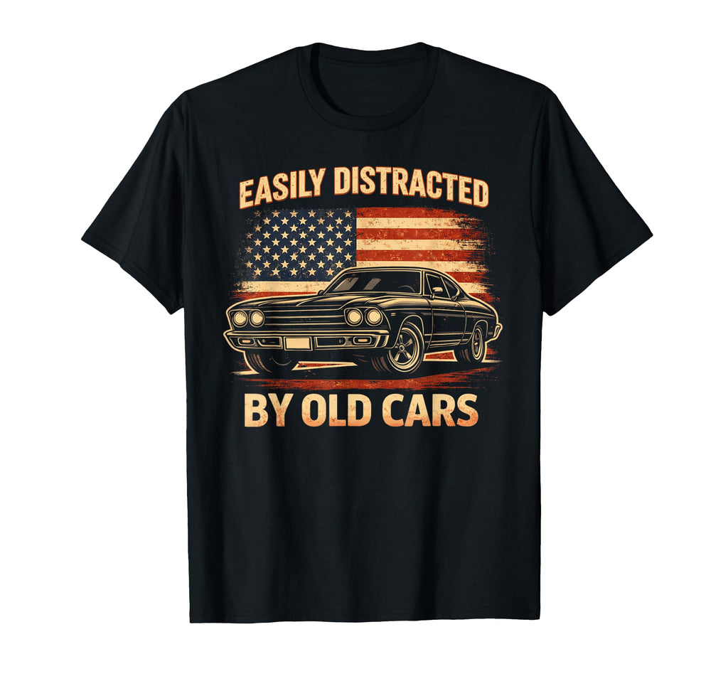 Easily Distracted Old Cars Muscle T-Shirt - Minimalist Print for Adults - T-Shirt, Sweatshirt, Hoodie