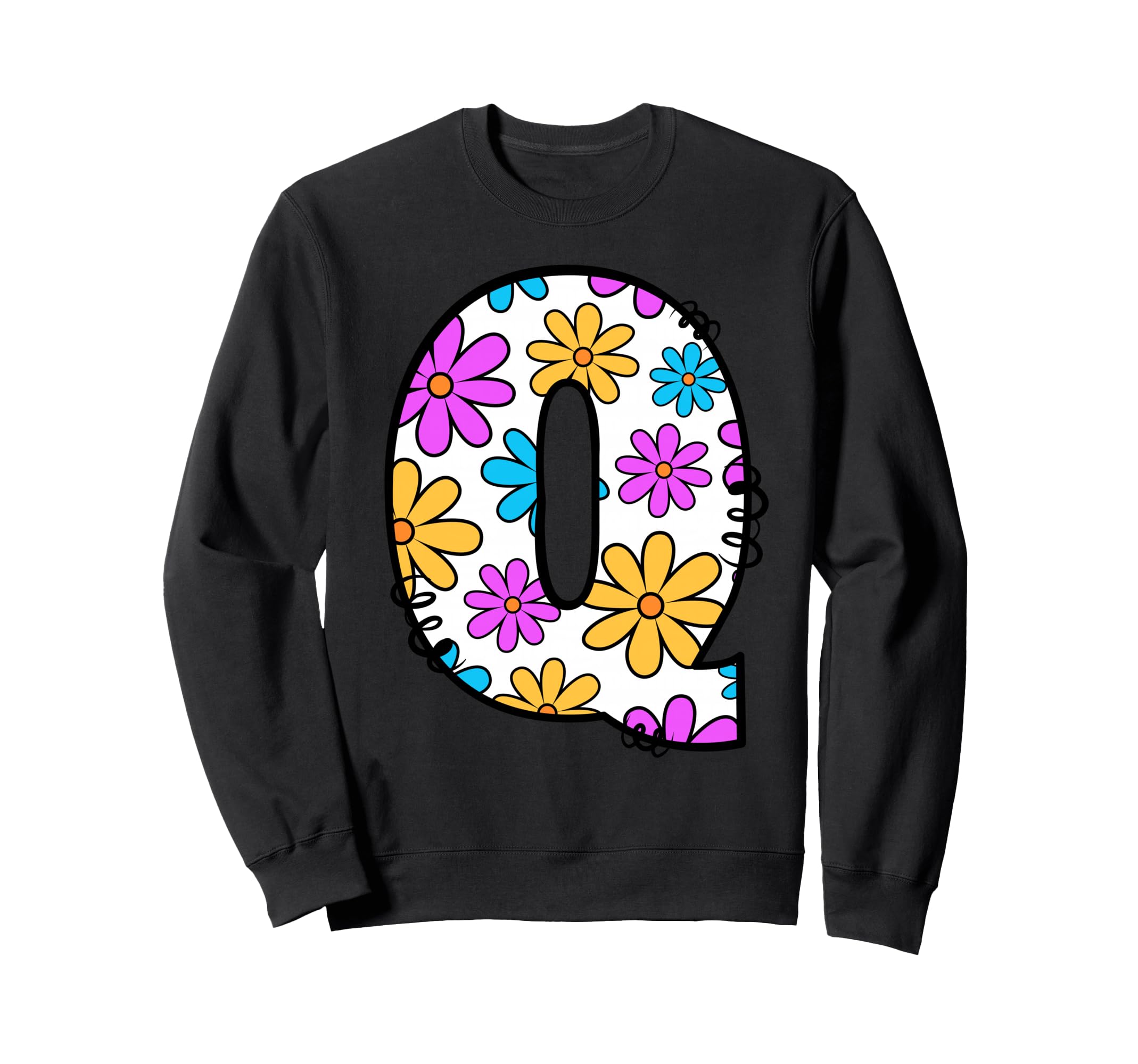 Letter Q Floral Daisy Alphabet Sweatshirt - Graphic Print Men Women - T-Shirt, Sweatshirt, Hoodie