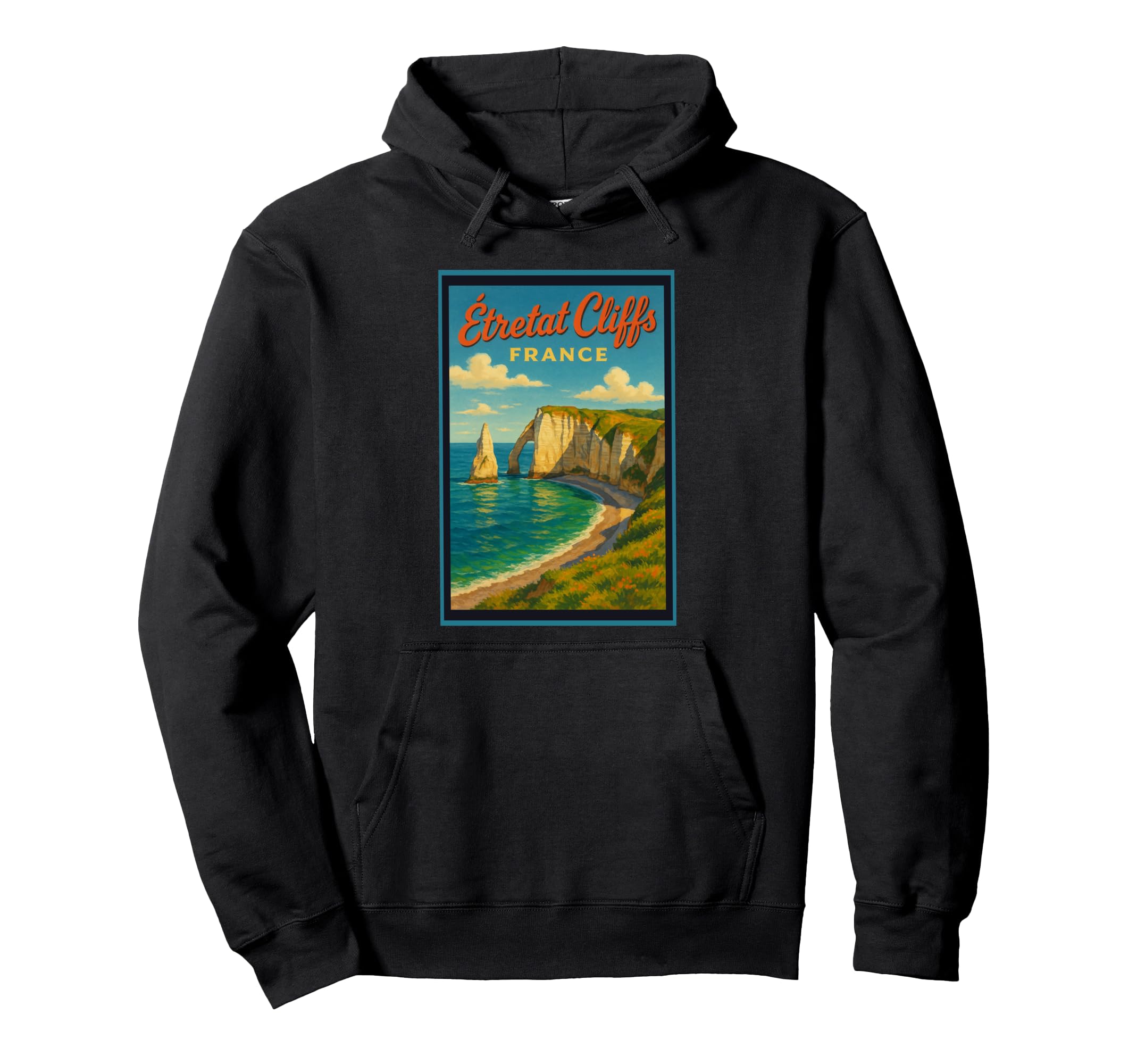 Tretat Cliffs France 50S Travel Art Hoodie - Aesthetic Graphic for Adults - T-Shirt, Sweatshirt, Hoodie