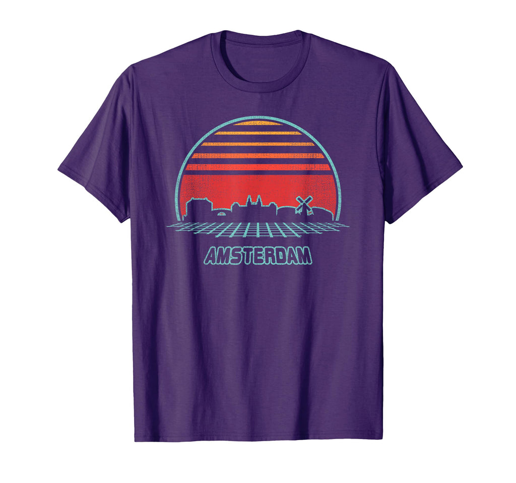 Amsterdam City Skyline 80S Souvenir Gift T-Shirt - Unique Graphic Men Women - T-Shirt, Sweatshirt, Hoodie