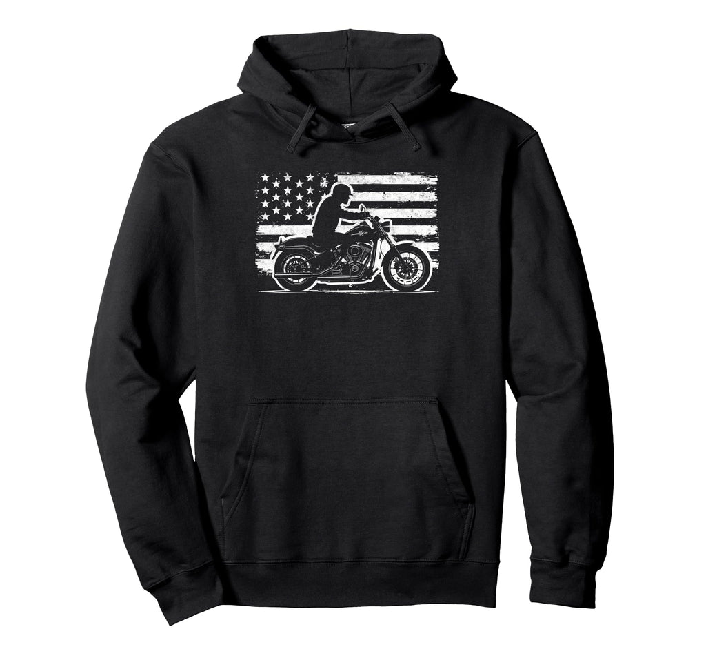 Us Flag Biker Riding Lover Motorcycle Hoodie - Graphic Print Men Women - T-Shirt, Sweatshirt, Hoodie