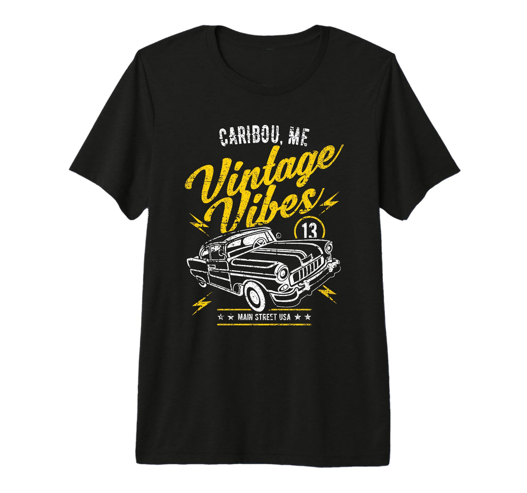 Caribou Maine Vibes Car Distressed Tri T-Shirt - Trendy Graphic for Adults - T-Shirt, Sweatshirt, Hoodie
