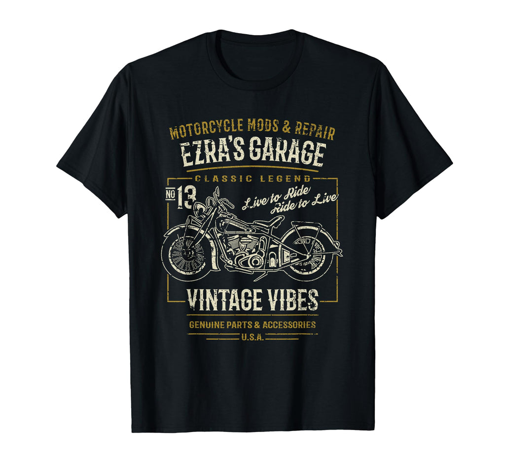 Ezras Garage Motorcycle Distressed T-Shirt - Custom Art Print Men Women - T-Shirt, Sweatshirt, Hoodie
