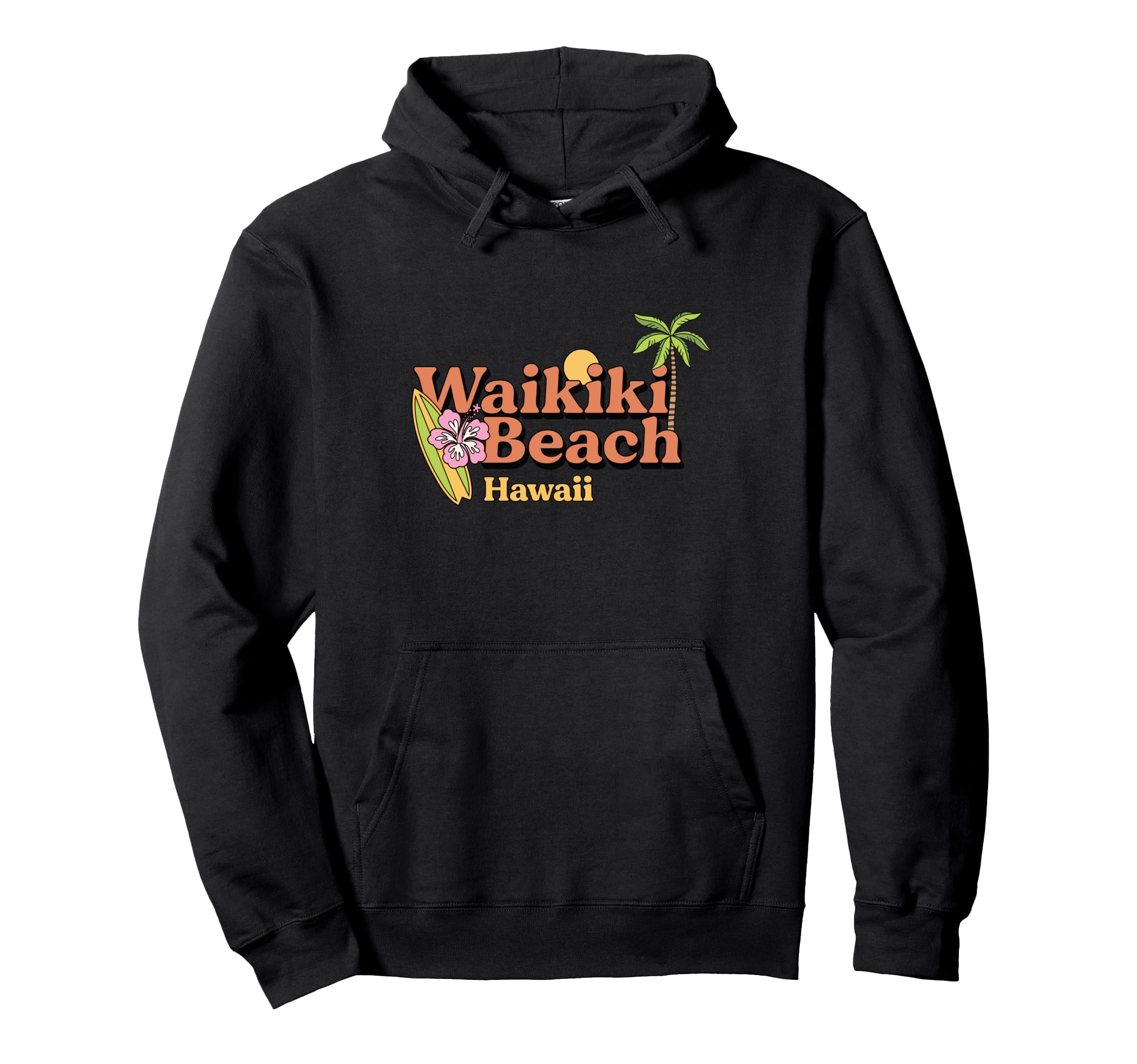 Waikiki Typography Hawaii Surfing Hoodie - Unique Graphic for Adults - T-Shirt, Sweatshirt, Hoodie