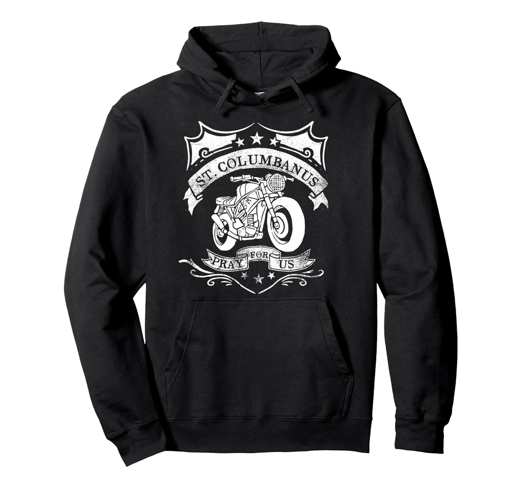 Saint Columbanus Patron Motorcyclists Hoodie - Unique Graphic for Adults - T-Shirt, Sweatshirt, Hoodie