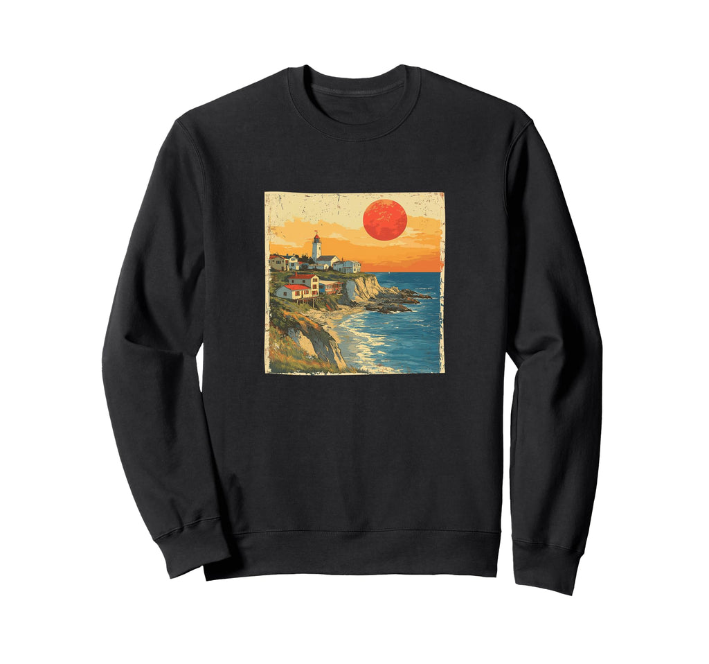 Coastal Village Sunset Landscape Sweatshirt - Unique Graphic Unisex - T-Shirt, Sweatshirt, Hoodie
