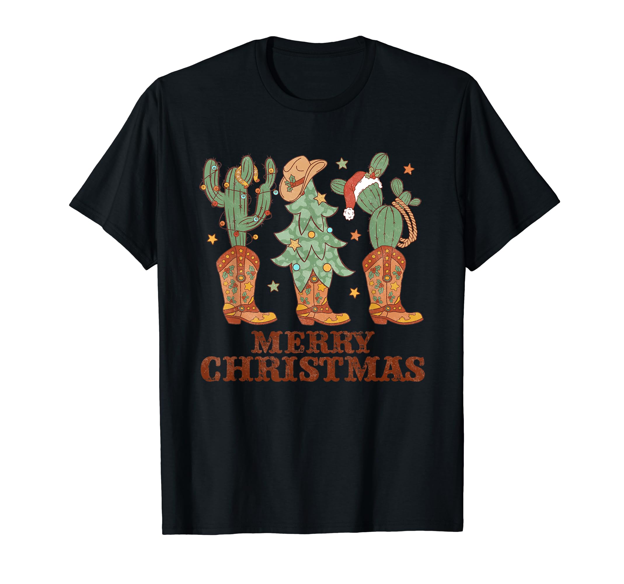 Merry Western Boots Trees Cactus Hat T-Shirt - Graphic Print Men Women - T-Shirt, Sweatshirt, Hoodie