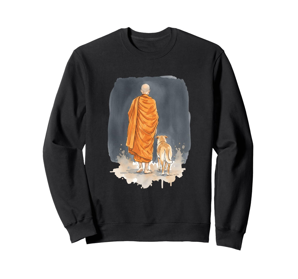 Mindful Monk Dog Walking Meditation Sweatshirt - Unique Graphic for Adults - T-Shirt, Sweatshirt, Hoodie