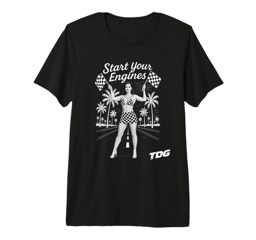 Start Your Engines Pinup Racing Flag Art T-Shirt - Minimalist Print Unisex - T-Shirt, Sweatshirt, Hoodie