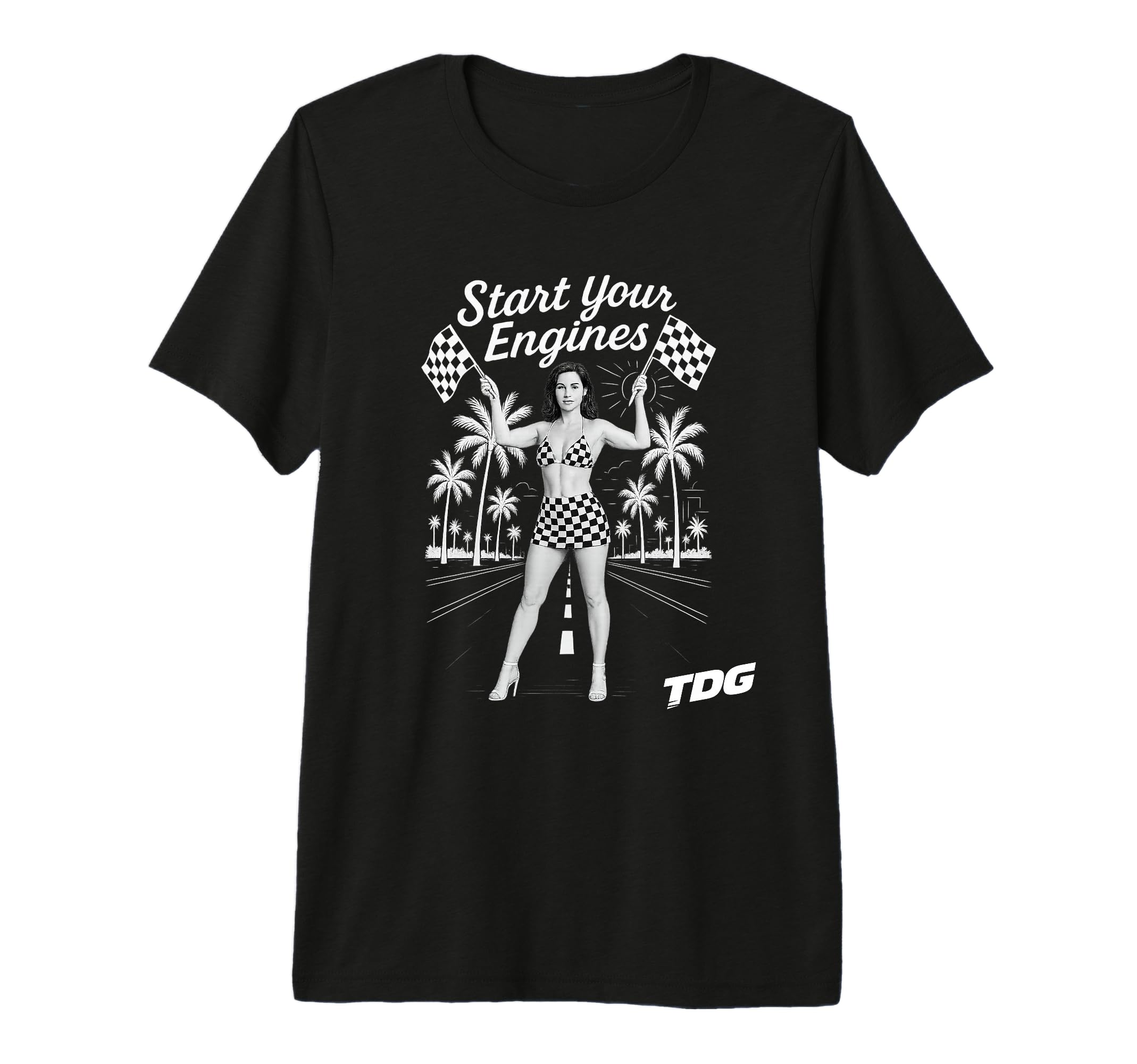 Start Your Engines Pinup Racing Flag Art T-Shirt - Minimalist Print Unisex - T-Shirt, Sweatshirt, Hoodie