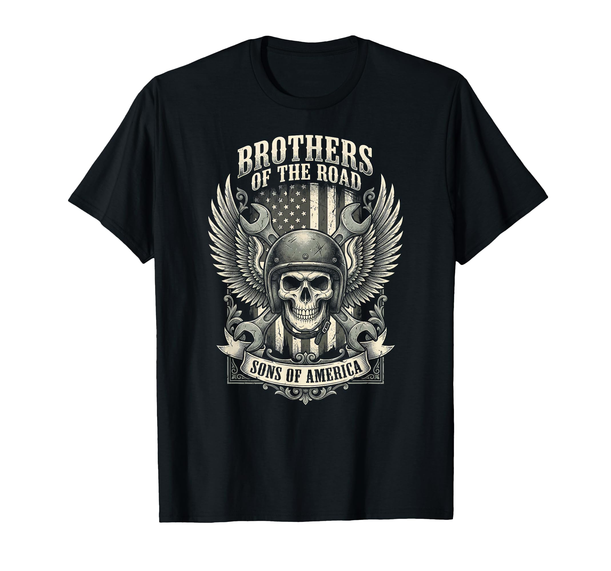 Biker Skull Mechanic American Flag T-Shirt - Novelty Apparel Unisex - T-Shirt, Sweatshirt, Hoodie