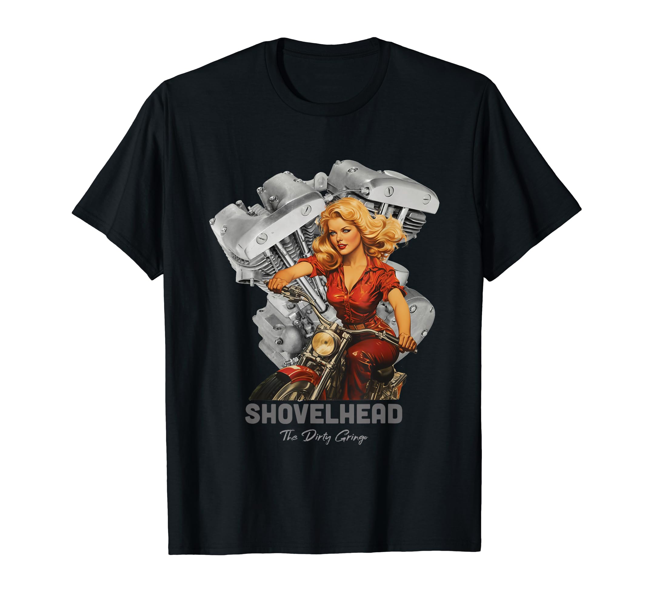 Hd Motorcycle Vtwin Shovelhead Engine Pinup T-Shirt - Graphic Print Unisex - T-Shirt, Sweatshirt, Hoodie