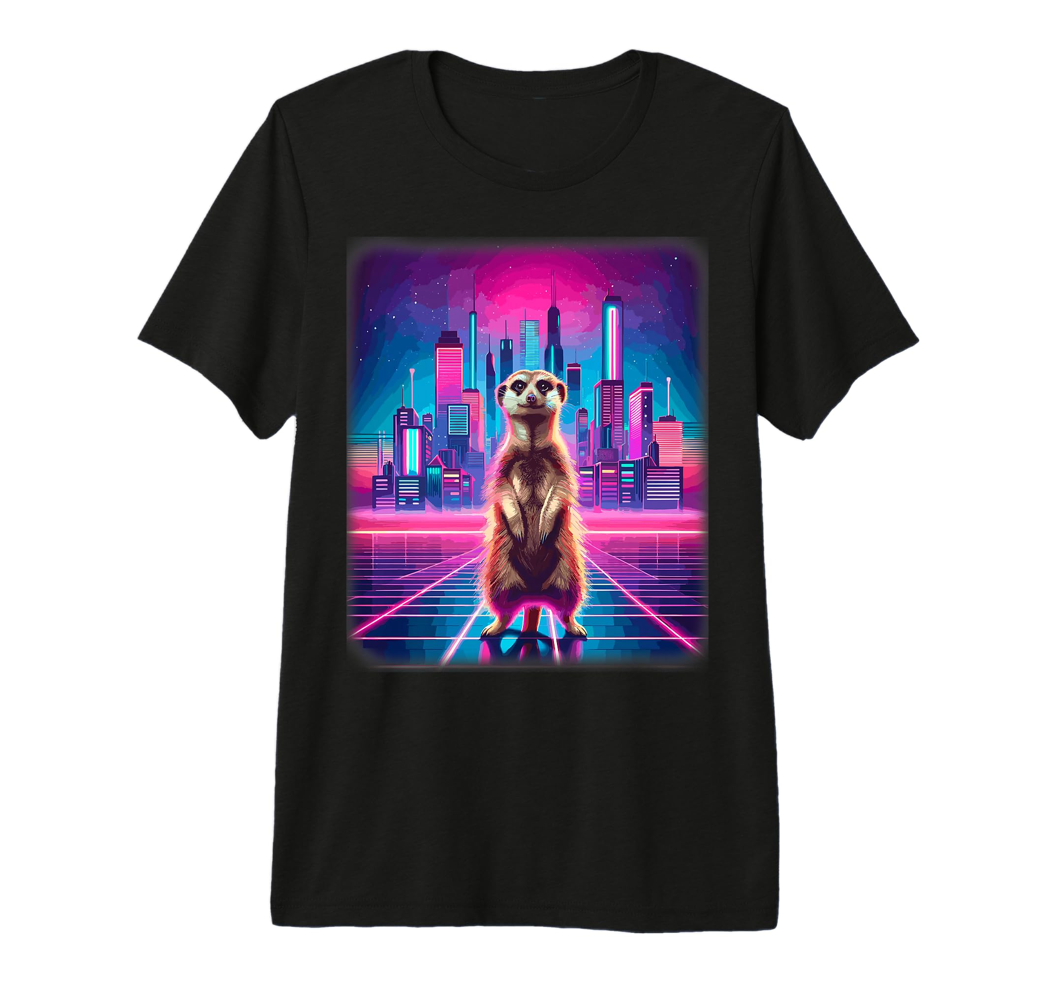 Synthwave Aesthetic Meerkat Lover Stuff T-Shirt - Custom Art Print Unisex - T-Shirt, Sweatshirt, Hoodie