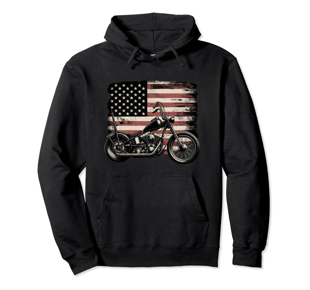 Usa Flag Motorcycle Patriotic America Hoodie - Casual Everyday Wear Unisex - T-Shirt, Sweatshirt, Hoodie
