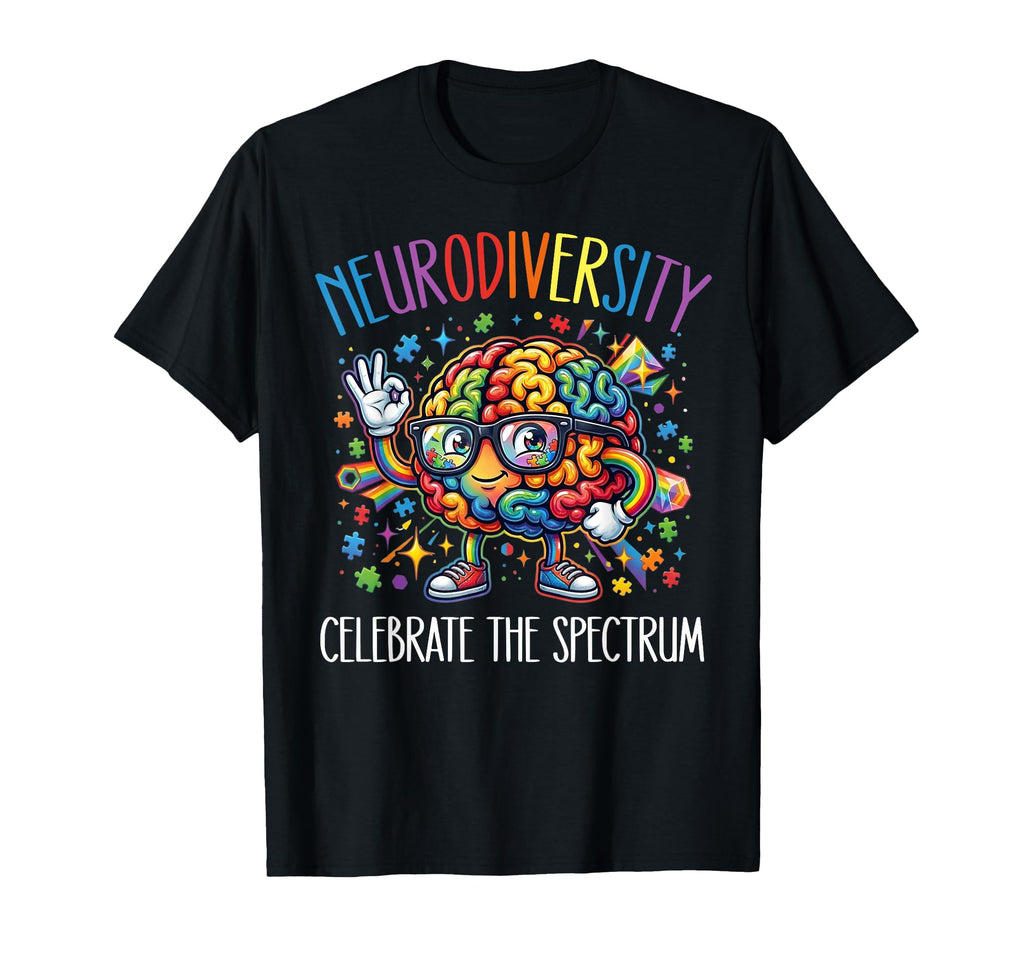 Rainbow Brain Neurodiversity Brain Autism T-Shirt - Novelty Apparel Unisex - T-Shirt, Sweatshirt, Hoodie
