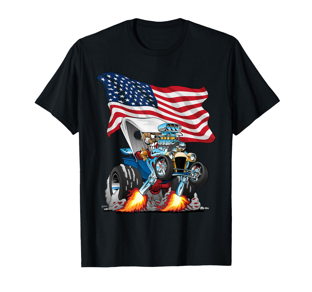 T Bucket Car Hotrod Usa Flag Patriotic T-Shirt - Unique Graphic Unisex - T-Shirt, Sweatshirt, Hoodie