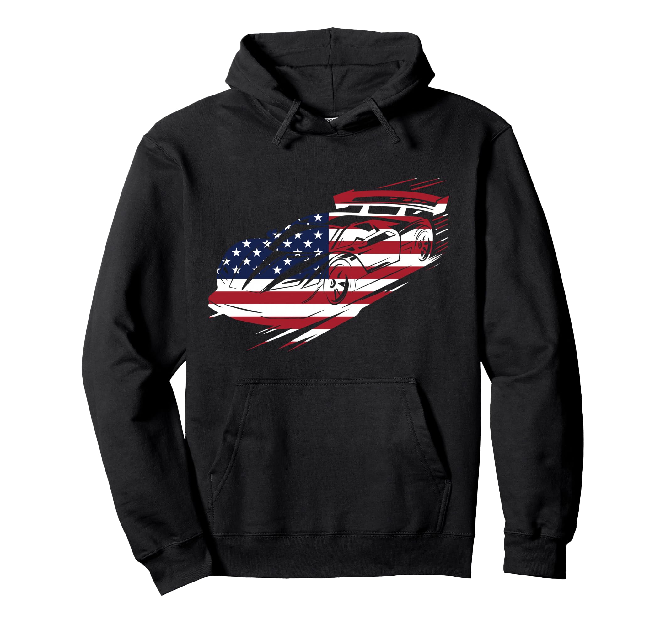 Drag Racing Race Car American Flag Hoodie - Minimalist Print for Adults - T-Shirt, Sweatshirt, Hoodie
