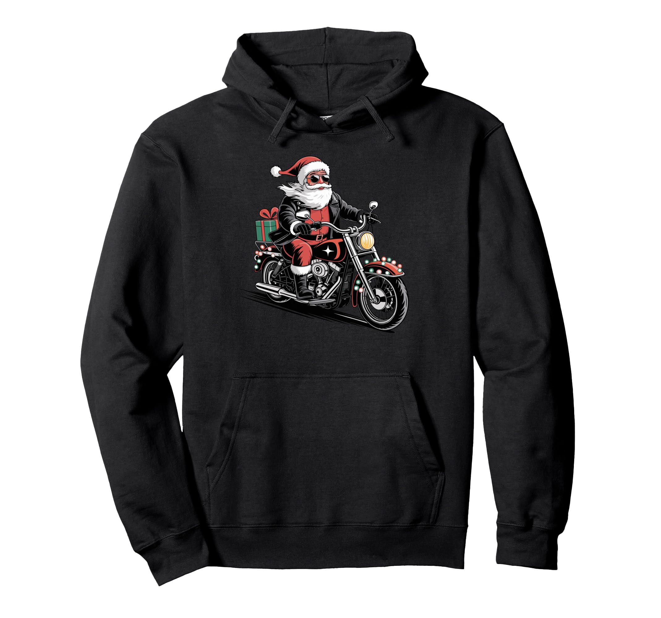 Santa Riding Motorcycle Bike Rock Hoodie - Trendy Graphic for Adults - T-Shirt, Sweatshirt, Hoodie