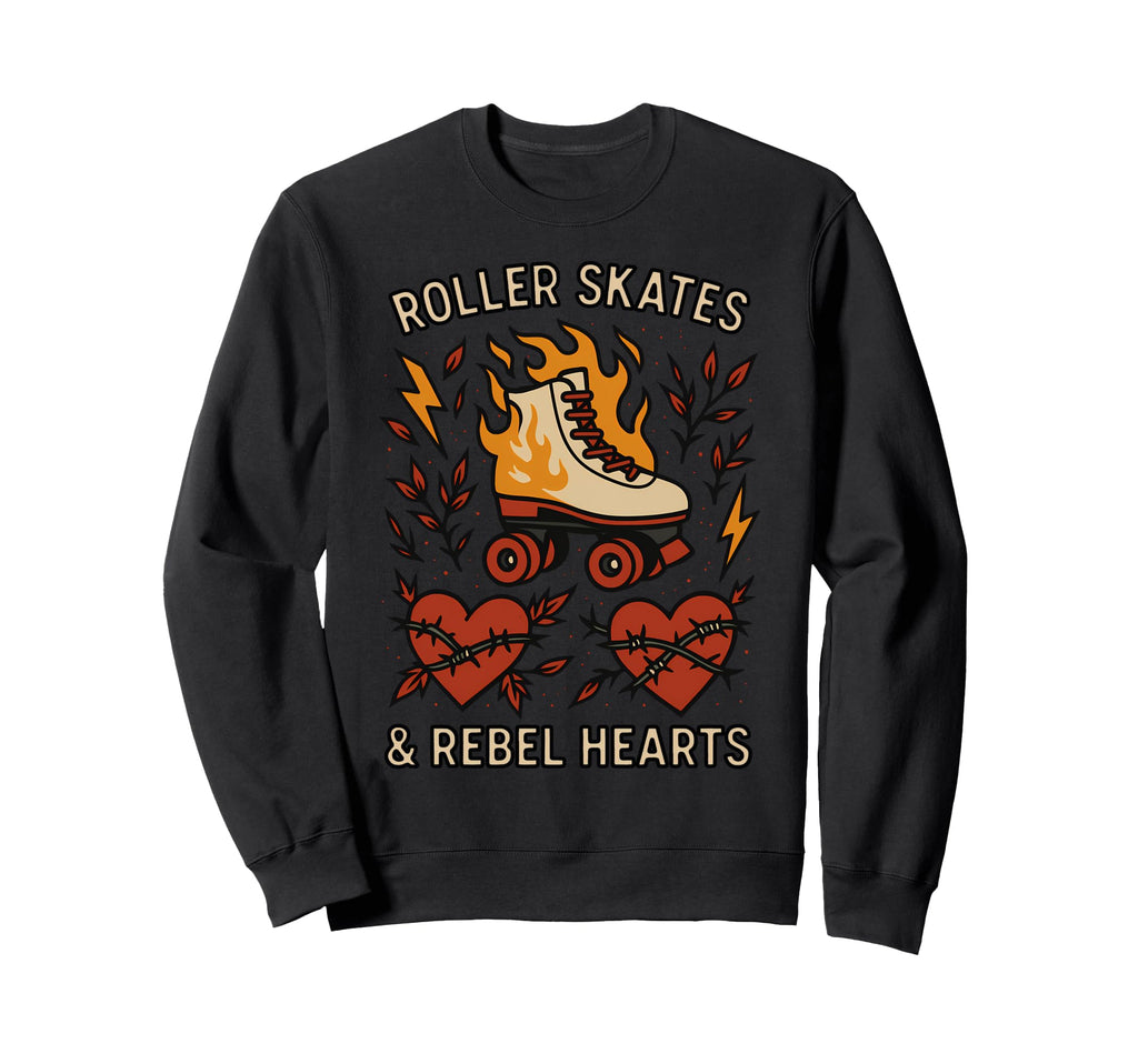 Roller Skates And Rebel Hearts Sweatshirt - Aesthetic Graphic Unisex - T-Shirt, Sweatshirt, Hoodie
