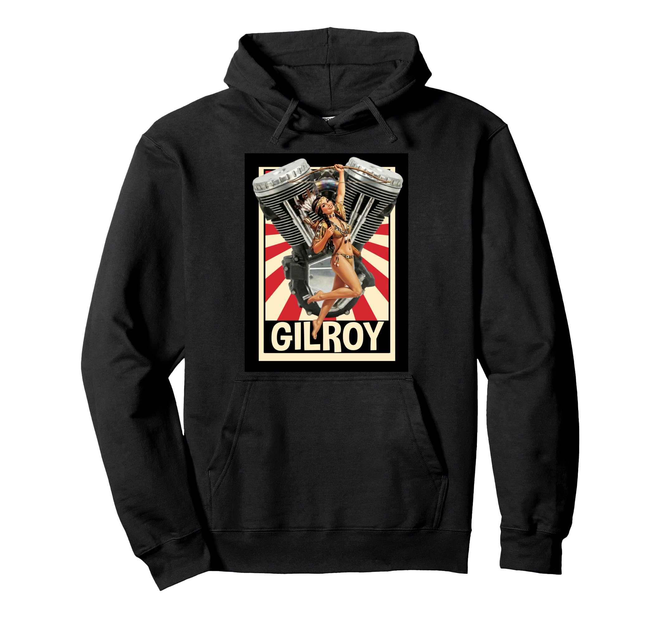 Gilroy Pinup Motorcycle Engine Art Hoodie - Custom Art Print for Adults - T-Shirt, Sweatshirt, Hoodie