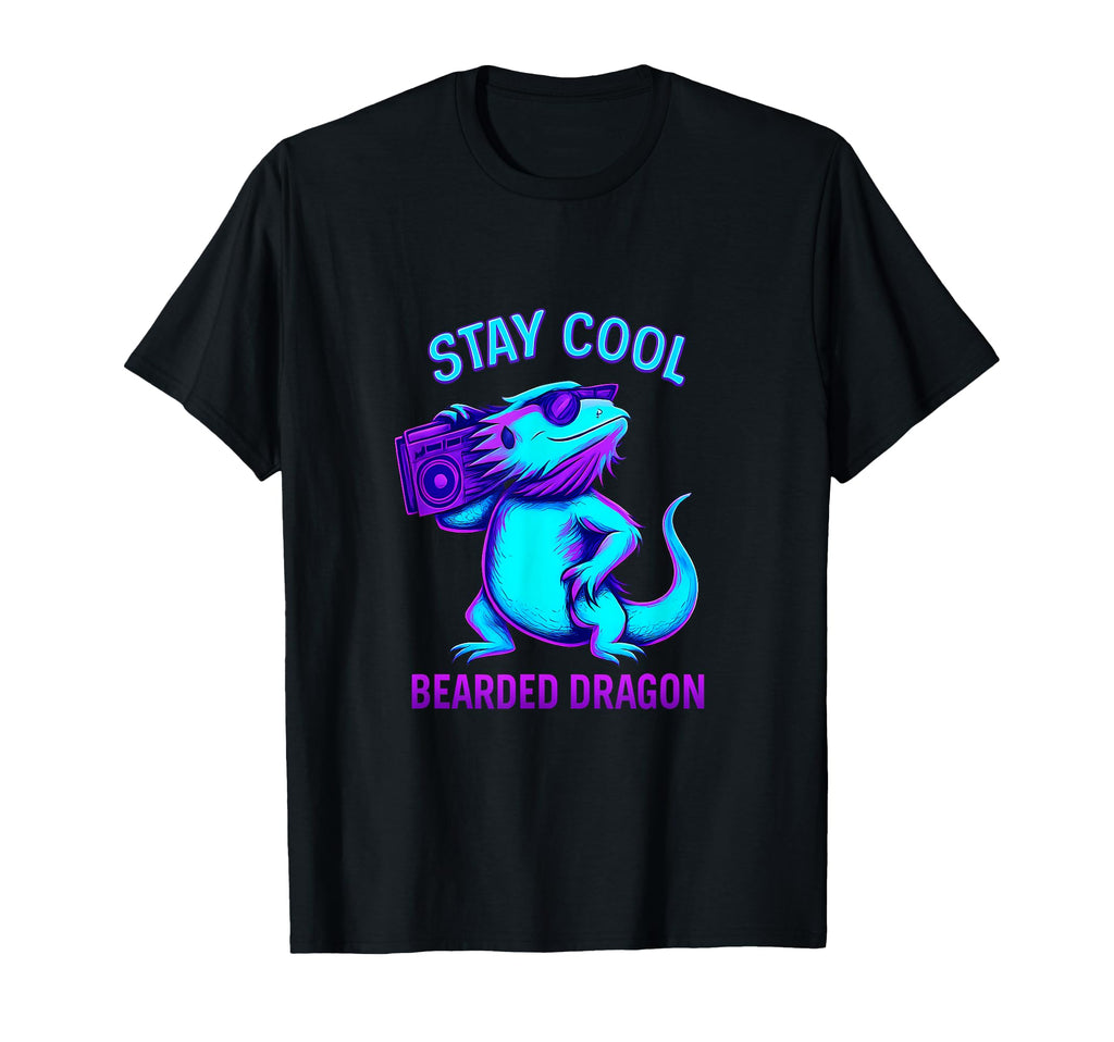 Stay Bearded Dragon 80S Neon Boombox T-Shirt - Aesthetic Graphic Unisex - T-Shirt, Sweatshirt, Hoodie