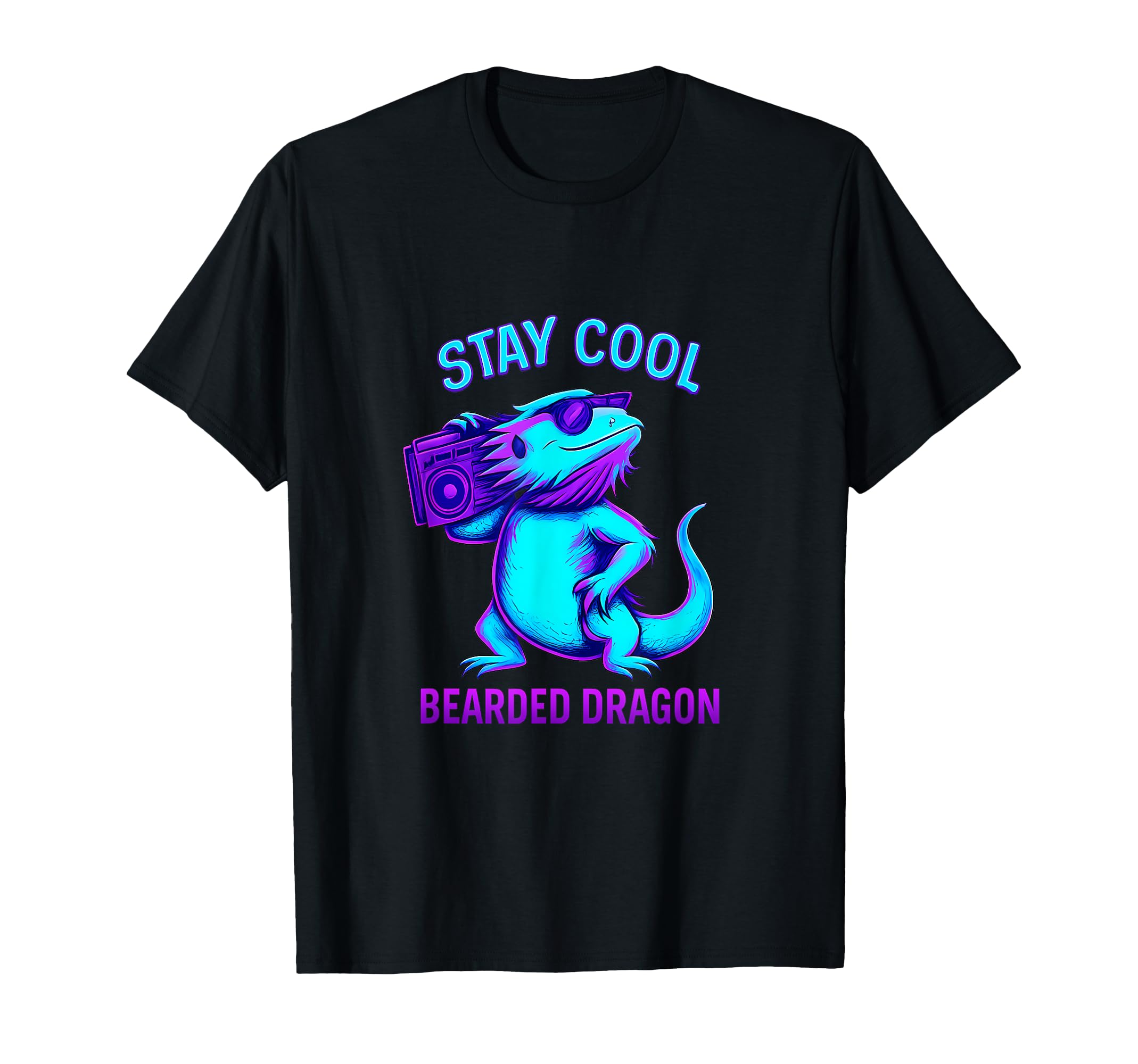 Stay Bearded Dragon 80S Neon Boombox T-Shirt - Aesthetic Graphic Unisex - T-Shirt, Sweatshirt, Hoodie