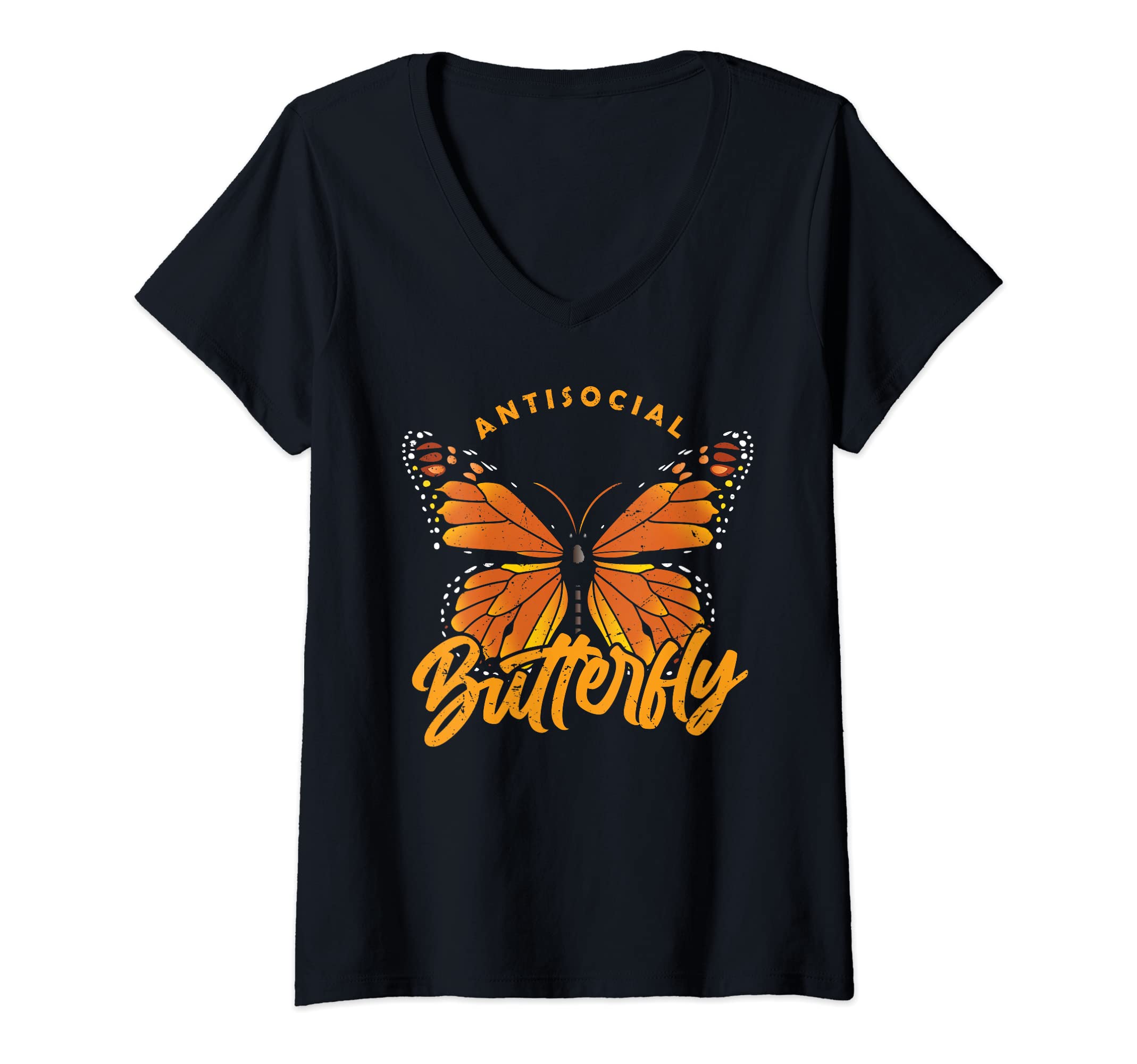 Womens Antisocial Butterfly V Neck T-Shirt - Novelty Apparel Unisex - T-Shirt, Sweatshirt, Hoodie