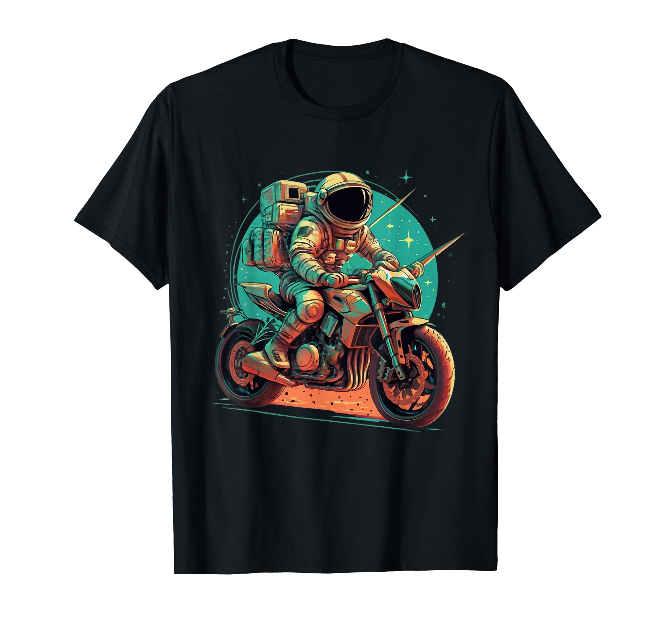 Astronaut Riding Motorcycle Space T-Shirt - Graphic Print Men Women - T-Shirt, Sweatshirt, Hoodie
