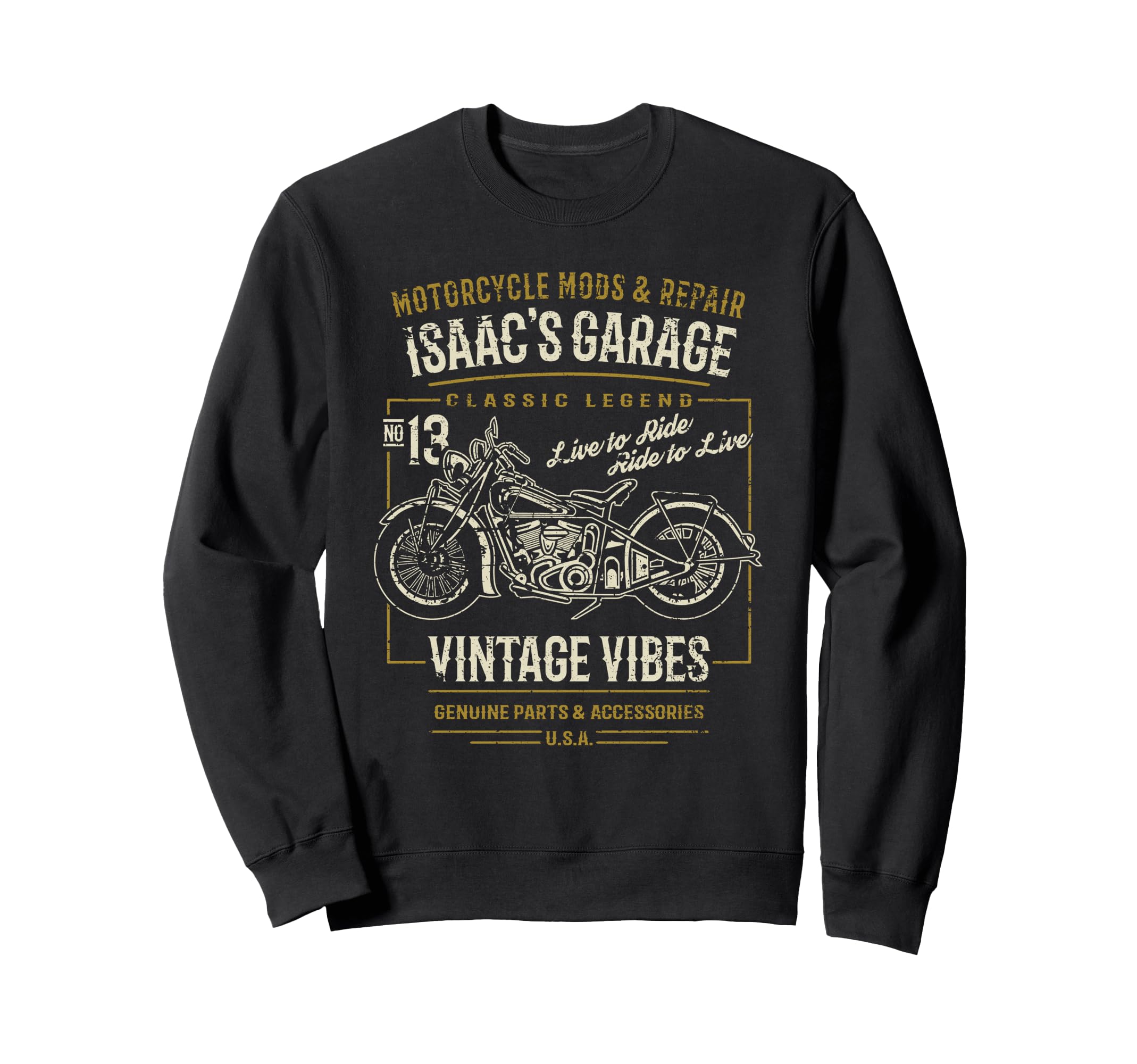 Isaacs Garage Motorcycle Sweatshirt - Streetwear Style for Adults - T-Shirt, Sweatshirt, Hoodie