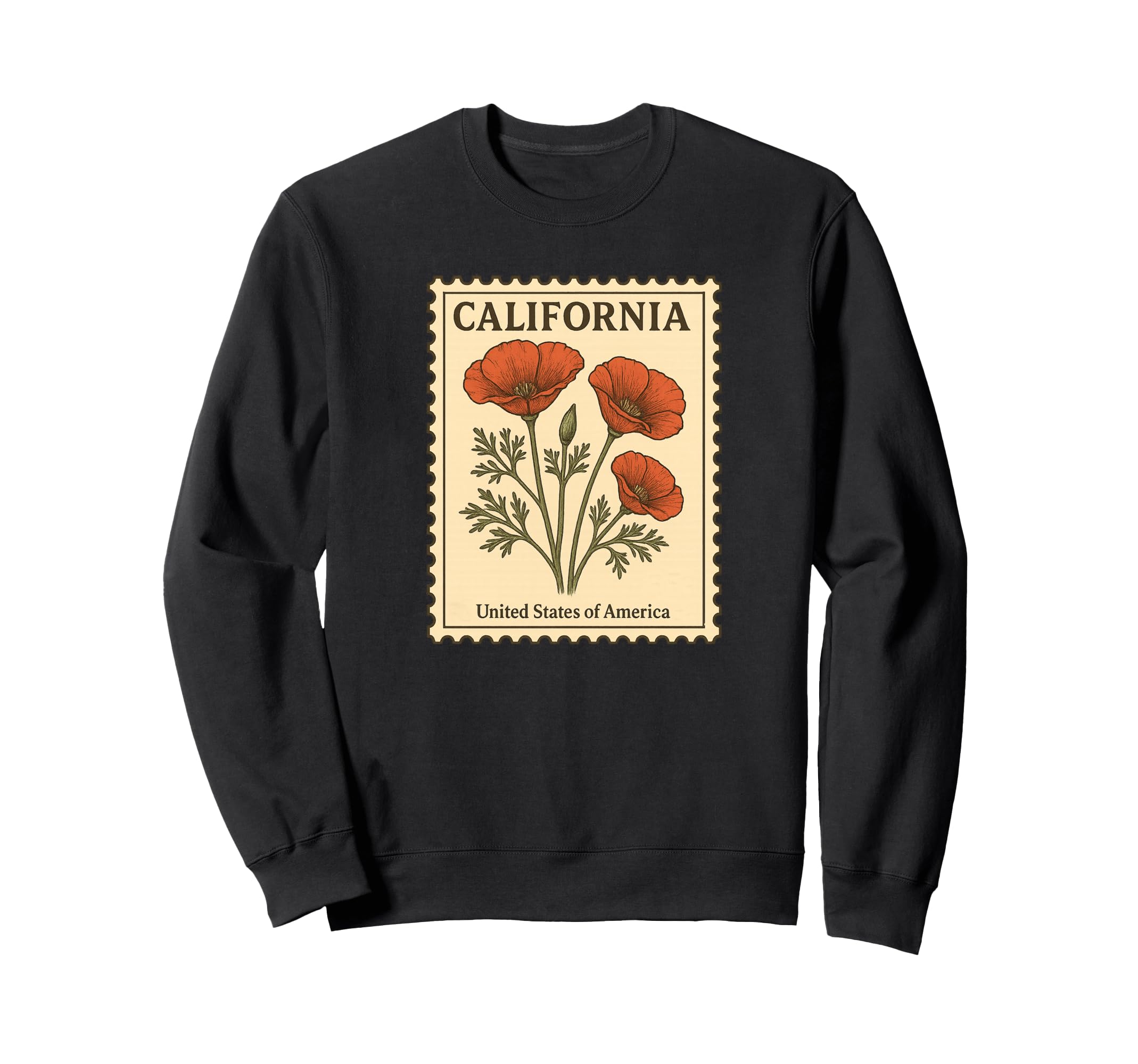 California Poppy Stamp Sweatshirt - Custom Art Print for Adults - T-Shirt, Sweatshirt, Hoodie
