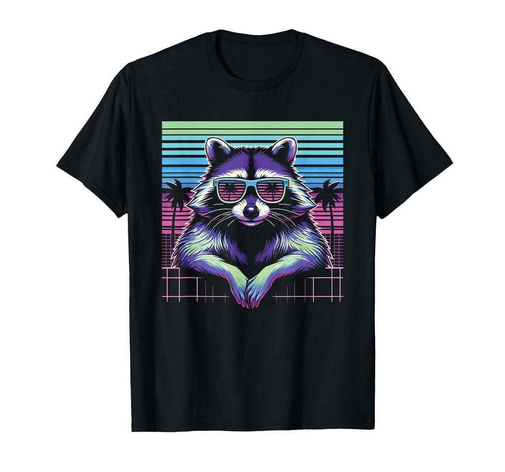Raccoon Sunglasses 80S Aesthetic Vaporwave T-Shirt - Novelty Apparel Unisex - T-Shirt, Sweatshirt, Hoodie