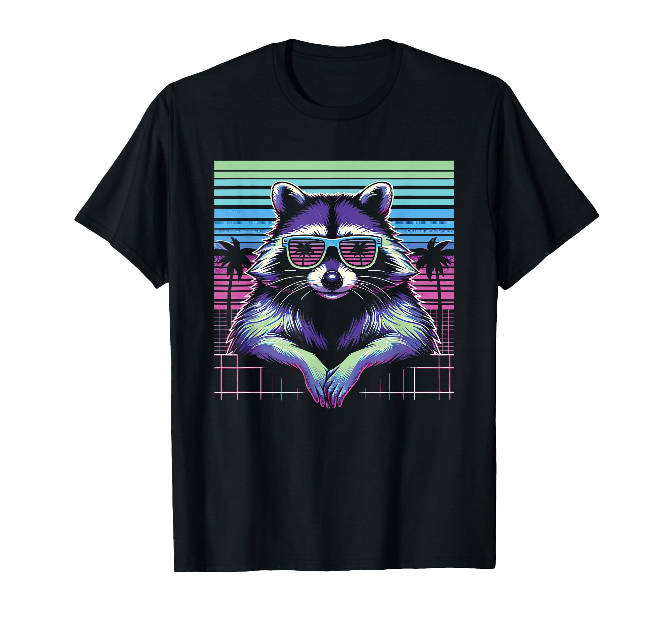Raccoon Sunglasses 80S Aesthetic Vaporwave T-Shirt - Novelty Apparel Unisex - T-Shirt, Sweatshirt, Hoodie