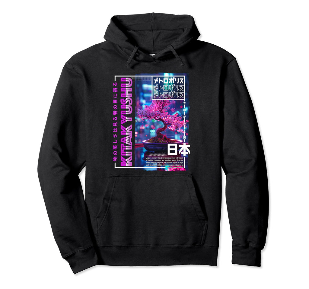 Kitakyushu City 80S Synthwave Bonsai Hoodie - Minimalist Print Unisex - T-Shirt, Sweatshirt, Hoodie