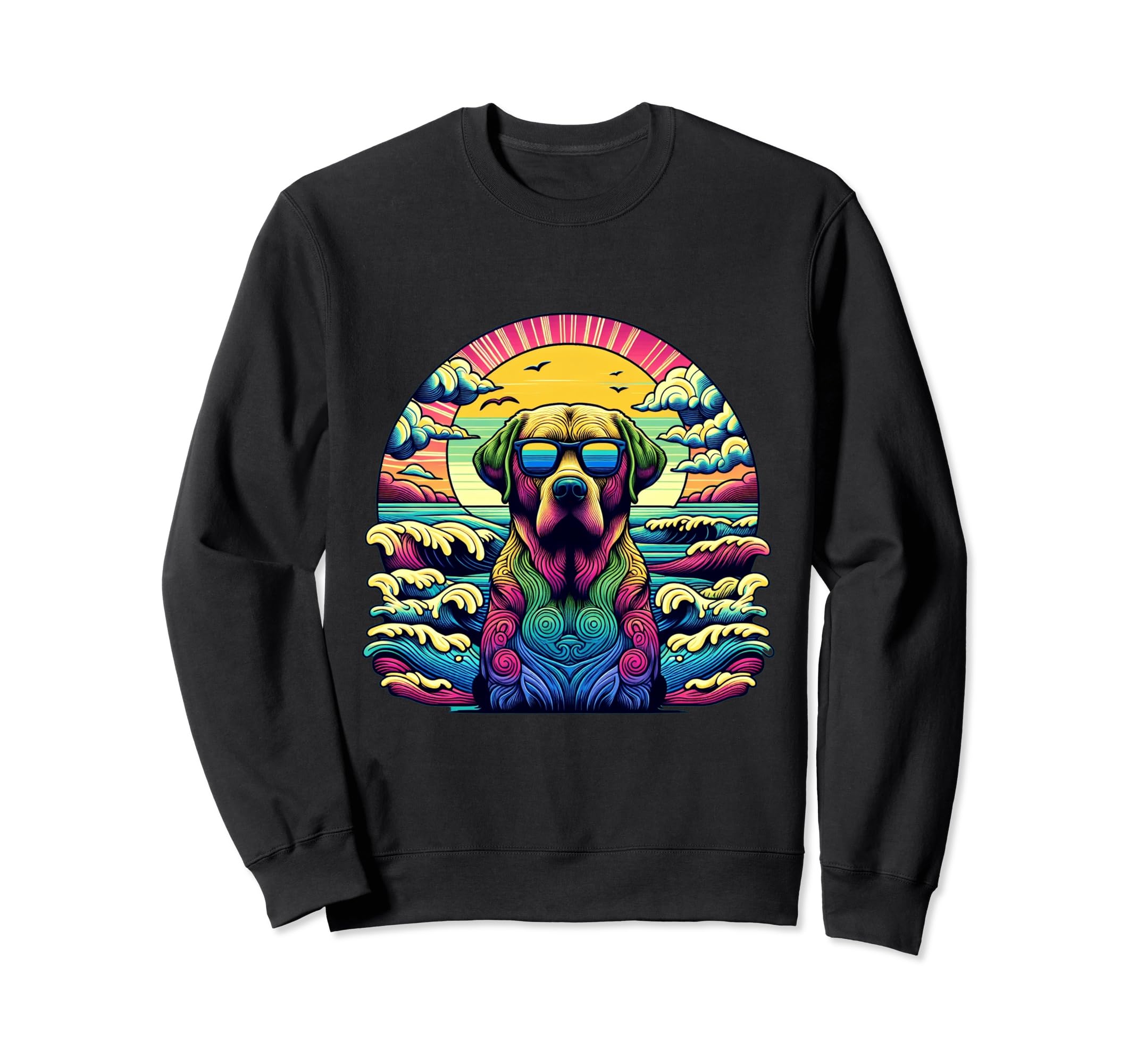 Labrador 1970S Psychedelic Beach Sweatshirt - Aesthetic Graphic Men Women - T-Shirt, Sweatshirt, Hoodie
