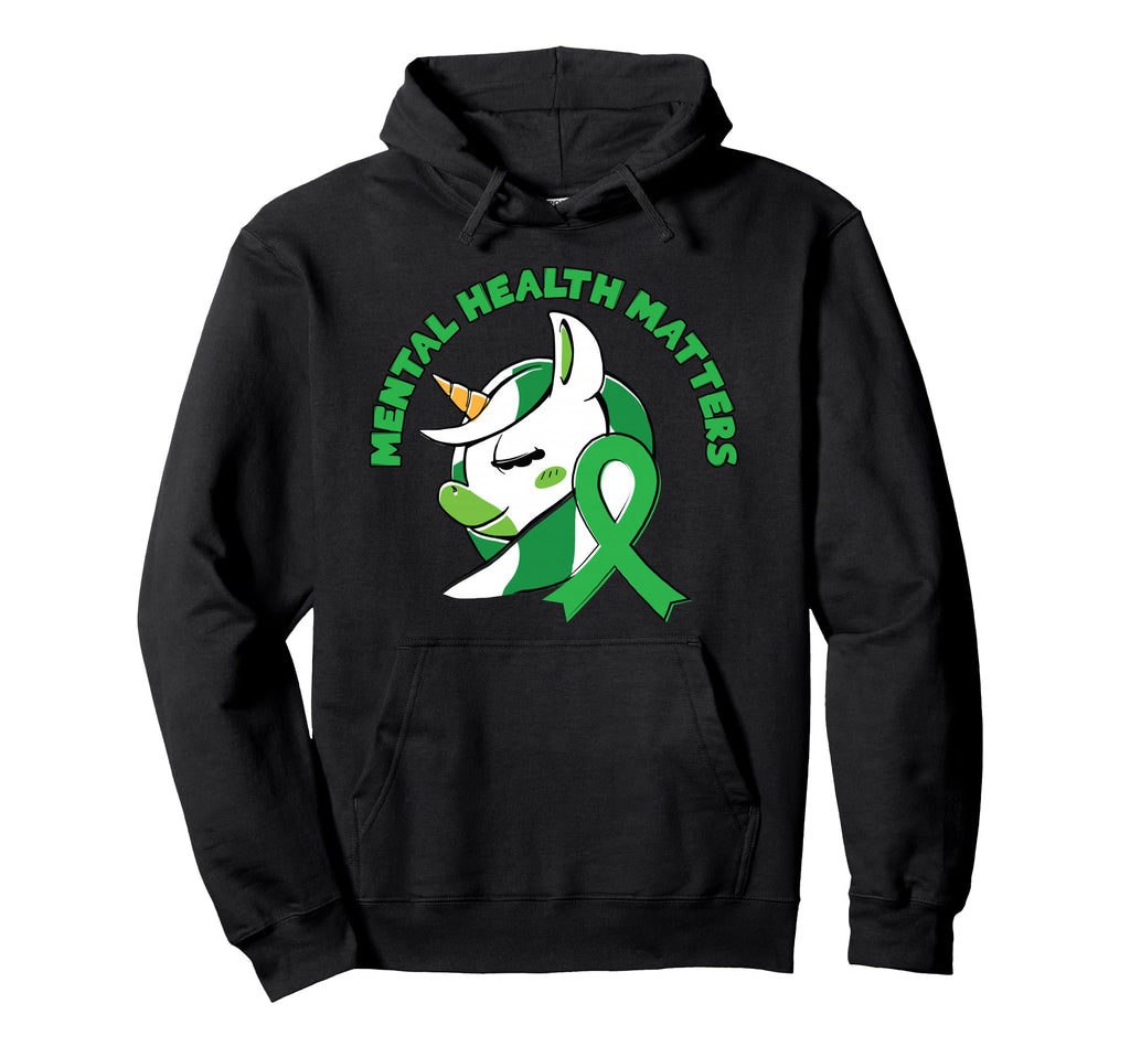 Mental Health Awareness Ribbon Unicorn Hoodie - Graphic Print Men Women - T-Shirt, Sweatshirt, Hoodie