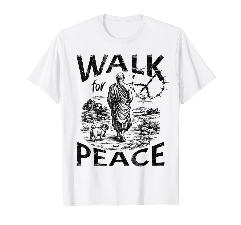 Walk Peace Monk And Pug Dog T-Shirt - Trendy Graphic for Adults - T-Shirt, Sweatshirt, Hoodie