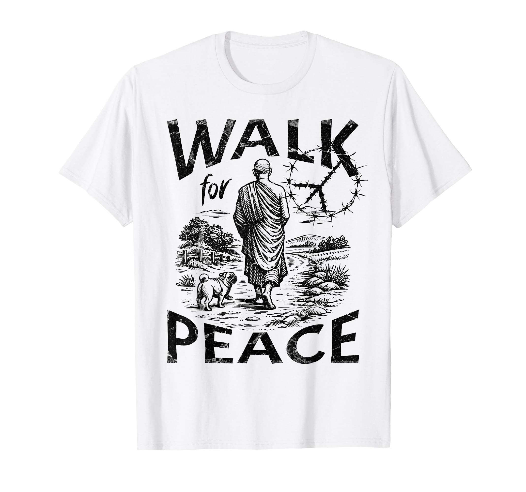 Walk Peace Monk And Pug Dog T-Shirt - Trendy Graphic for Adults - T-Shirt, Sweatshirt, Hoodie