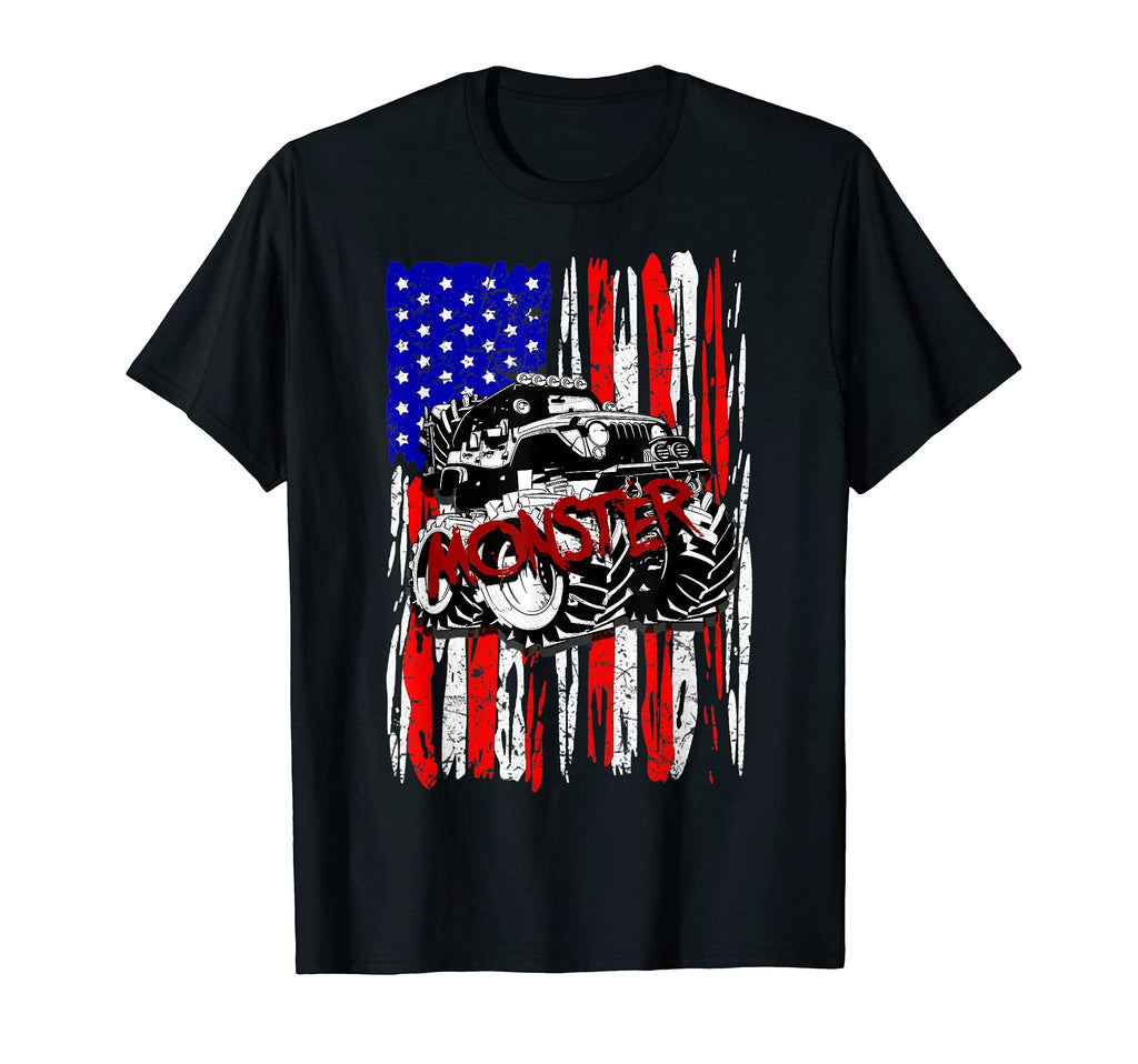 Us Flag Monster Truck American Trucks T-Shirt - Novelty Apparel for Adults - T-Shirt, Sweatshirt, Hoodie