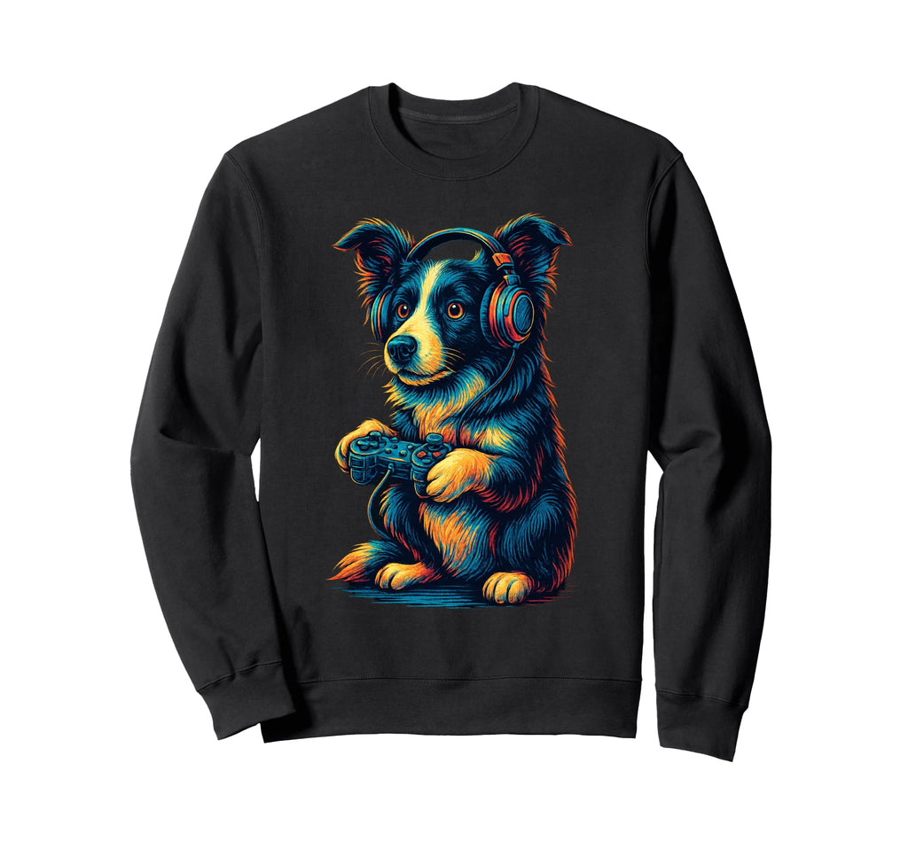 Border Collie Gamer Gaming Dog Lover Sweatshirt - Trendy Graphic for Adults - T-Shirt, Sweatshirt, Hoodie