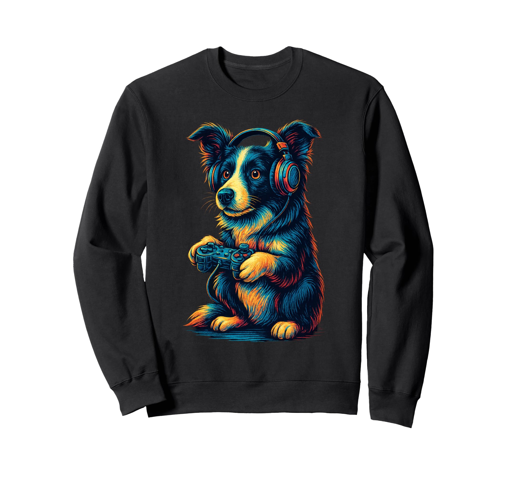 Border Collie Gamer Gaming Dog Sweatshirt - Minimalist Print Men Women - T-Shirt, Sweatshirt, Hoodie